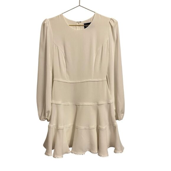 DO+BE Dresses & Skirts - DO+BE Cream Long Sleeve Tiered Mini Dress Off White Crochet Trim Small